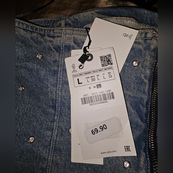 NWT Zara Limited Edition Jewel Stretch Jean Denim Corset Large L - Picture 6 of 7